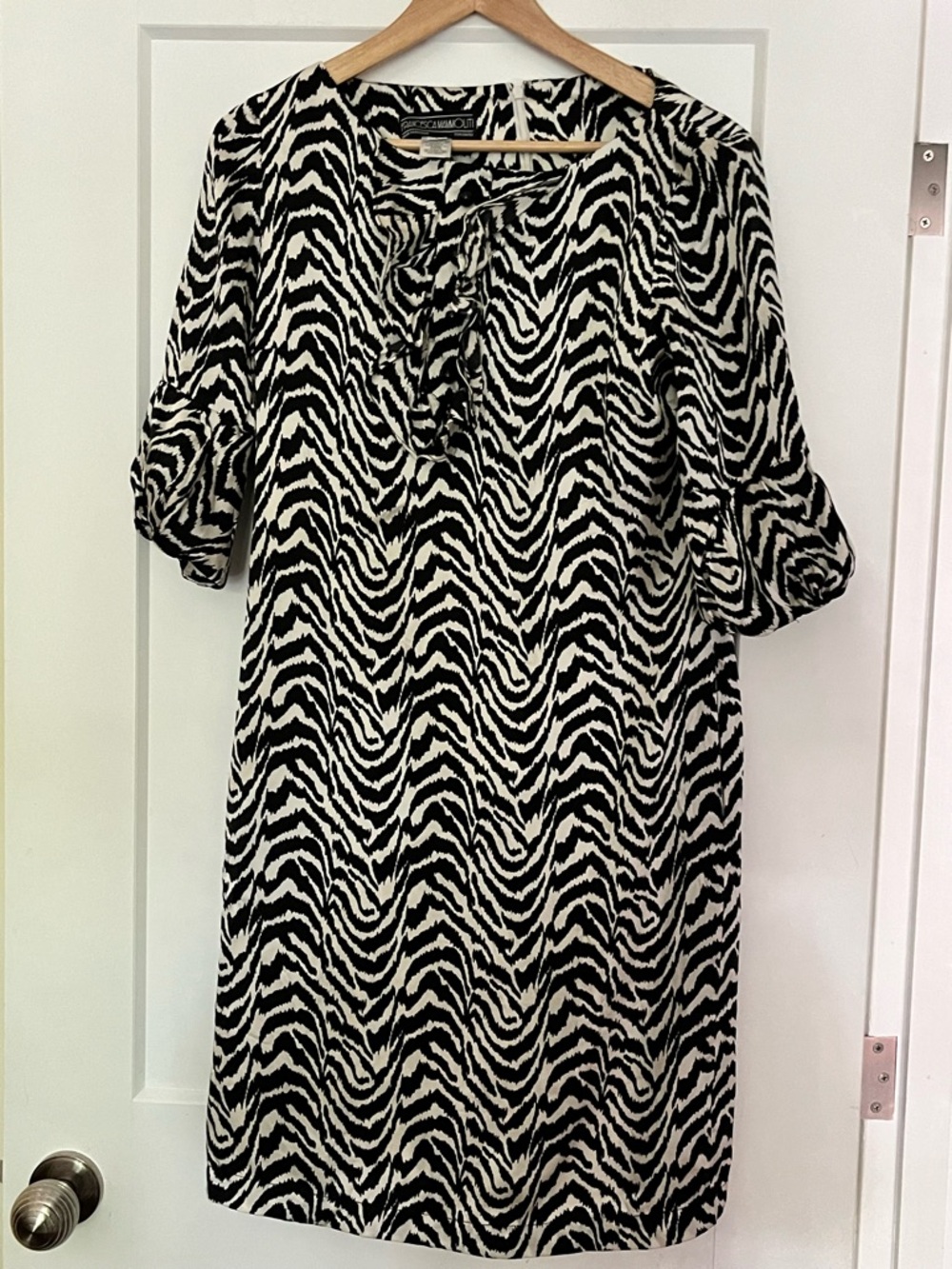 Vintage 100% Francesca Mammoliti Silk TIger Print Ruffle Puff Sleeve Dress M